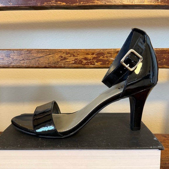 A.n.a. Black Patent Leather Open Toe Heels Sandals a New Approach Shoes - Picture 2 of 13
